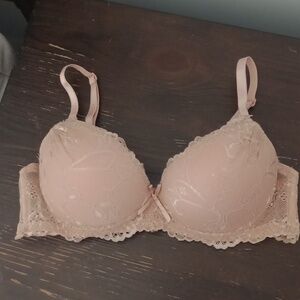 2x 34 B Nude & Black Double Pushup Lace Bra